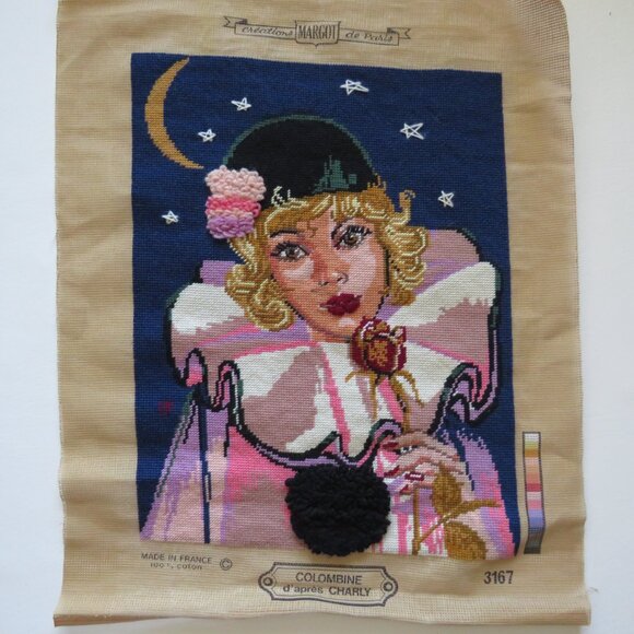 Colombine with Red Rose Creations Margot de Paris Vintage French Needlepoint - Picture 9 of 10
